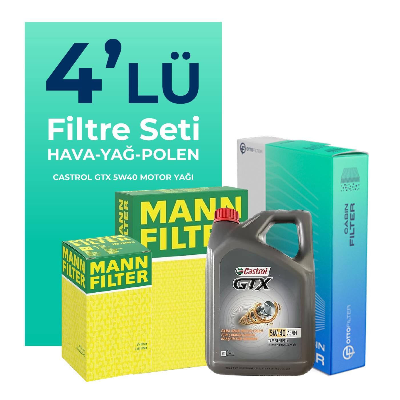 MANN Fiat Idea 1.3 Dizel Filtre Bakım Seti Castrol Motor Yağlı (2004-2010) 4 Lü