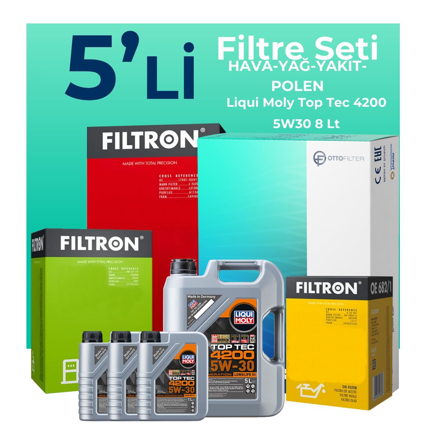 Filtron Mitsubishi L200 2.4 Dizel Filtre Bakım Seti Liqui Moly Motor Yağlı (2015-2018) 5 Li