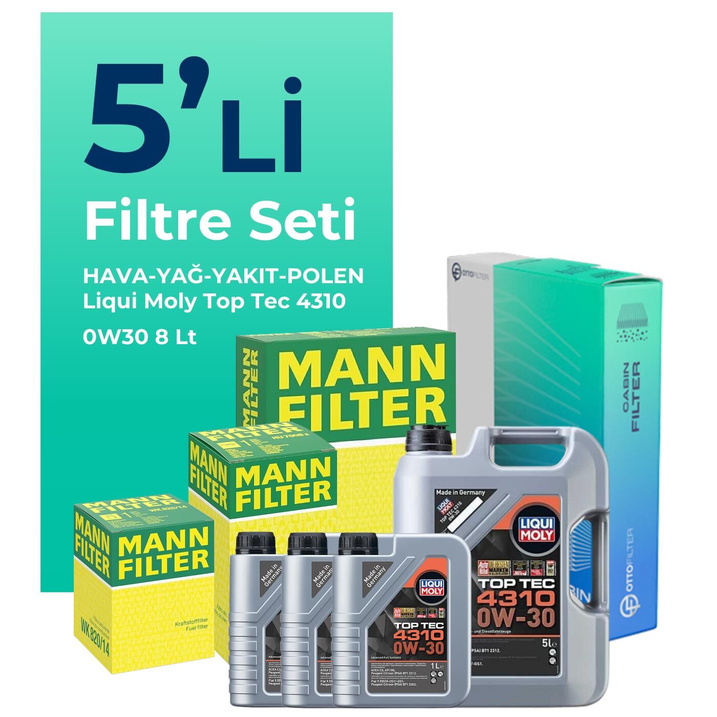 MANN Citroen Jumper 2.0 BlueHDi Dizel Filtre Bakım Seti Liqui Moly Motor Yağlı (2015-2020) 5 Li