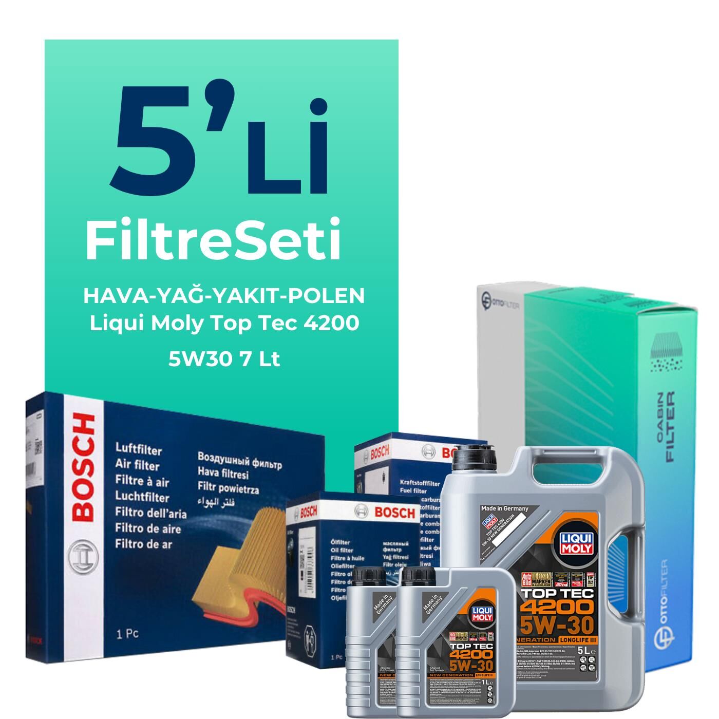 BOSCH Mercedes ML250 Dizel Filtre Bakım Seti Liqui Moly Motor Yağlı (2011-2015) 5 Li
