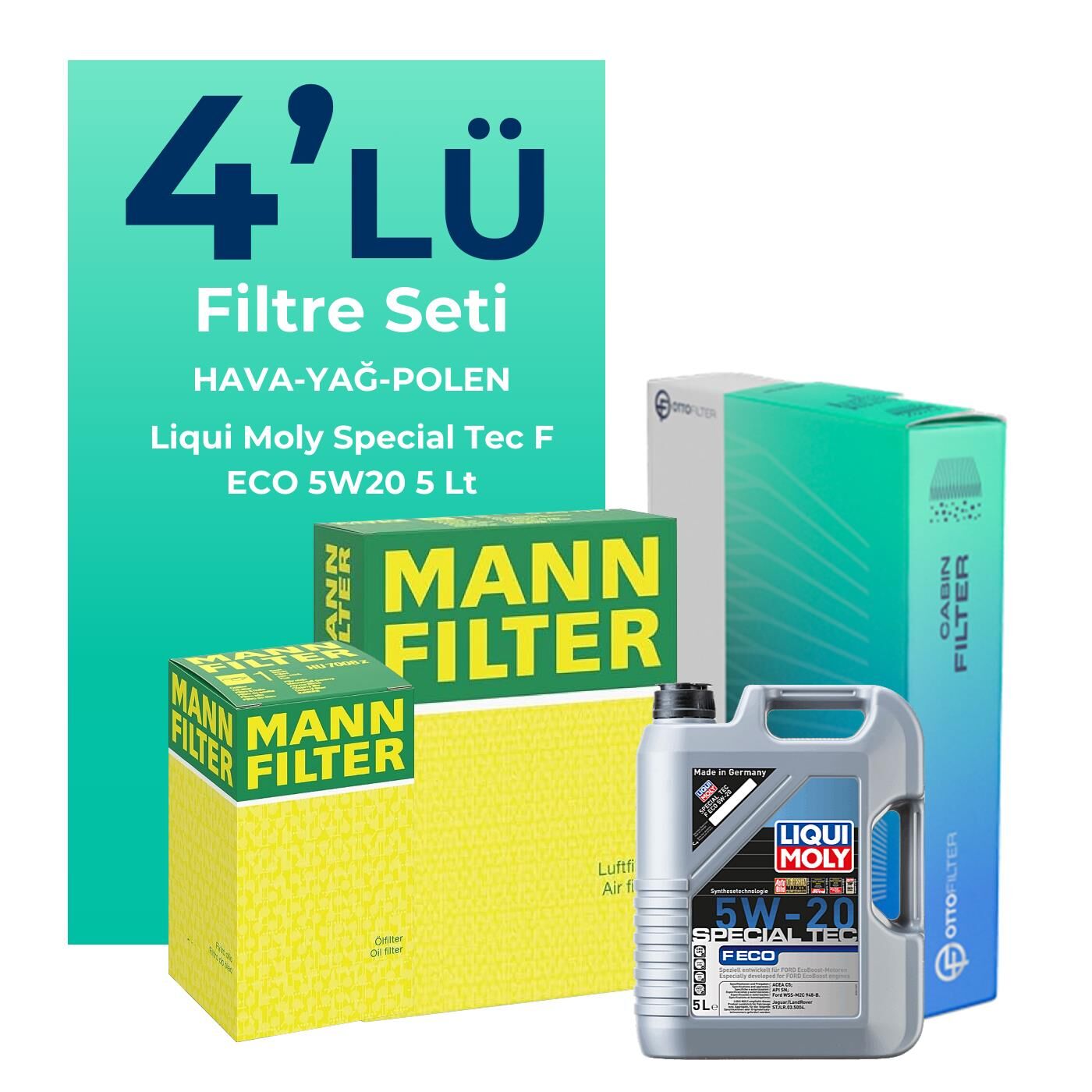 MANN Ford Focus 1.0 Benzin Filtre Bakım Seti Liqui Moly Motor Yağlı (2019-2024) 4 Lü