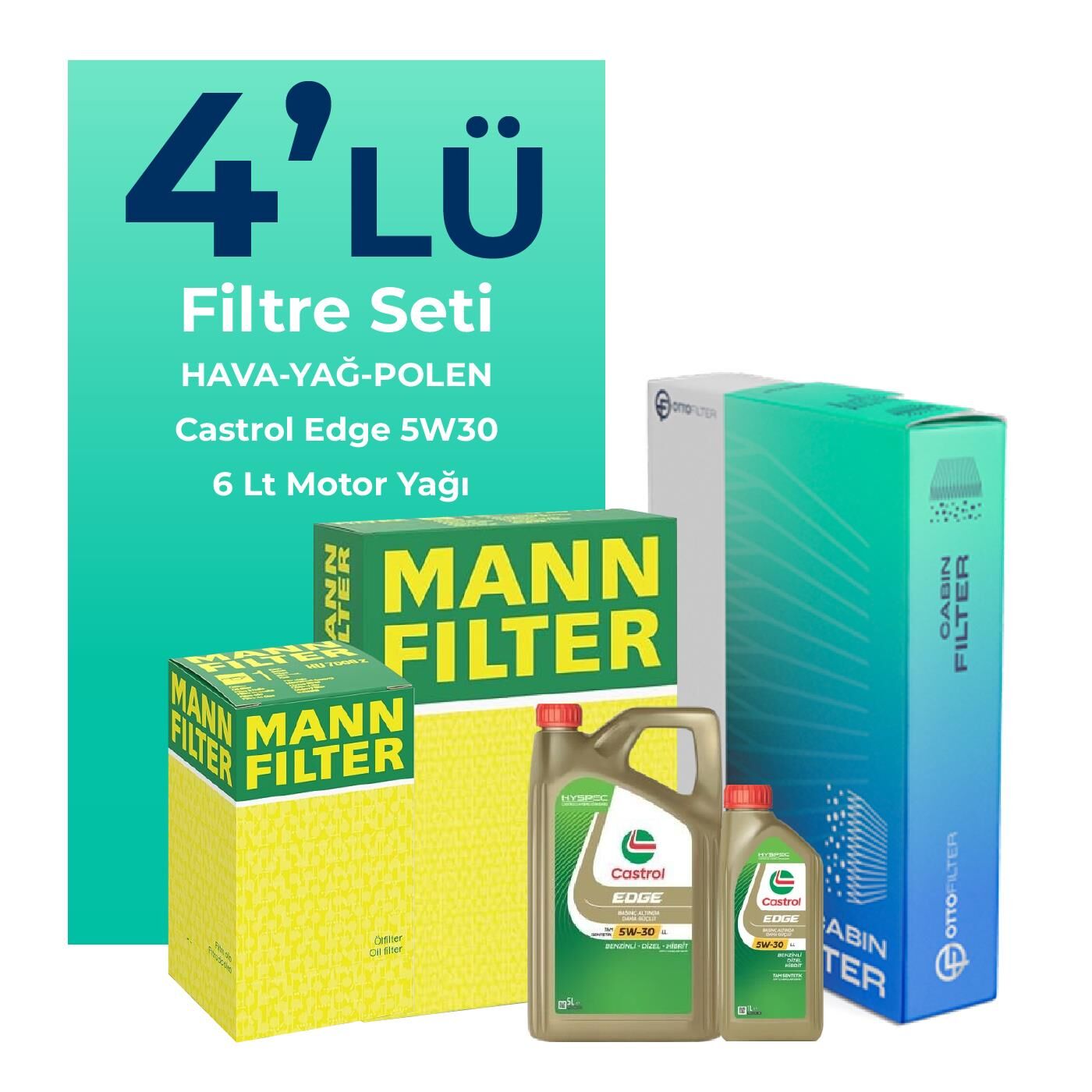 MANN Mercedes CLA180 Dizel Filtre Bakım Seti Castrol Motor Yağlı (2019-2022) 4 Lü
