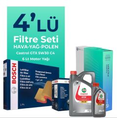 Bosch Jaguar XF 3.0 Benzinli Filtre Bakım Seti Castrol Motor Yağlı (2007-2015) 4 Lü