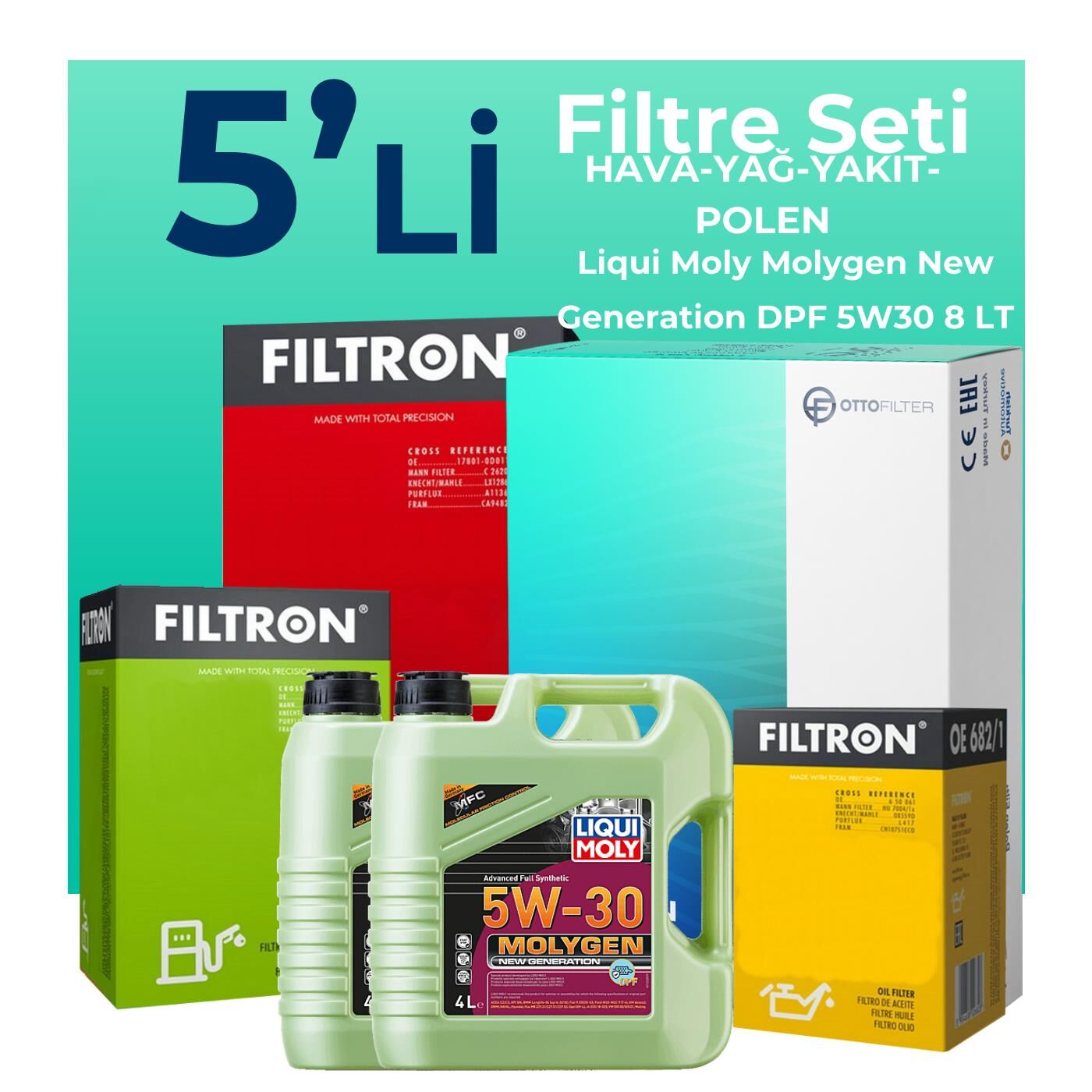 Filtron Mercedes E280 Dizel Filtre Bakım Seti Liqui Moly Motor Yağlı (2003-2008) 5 Li