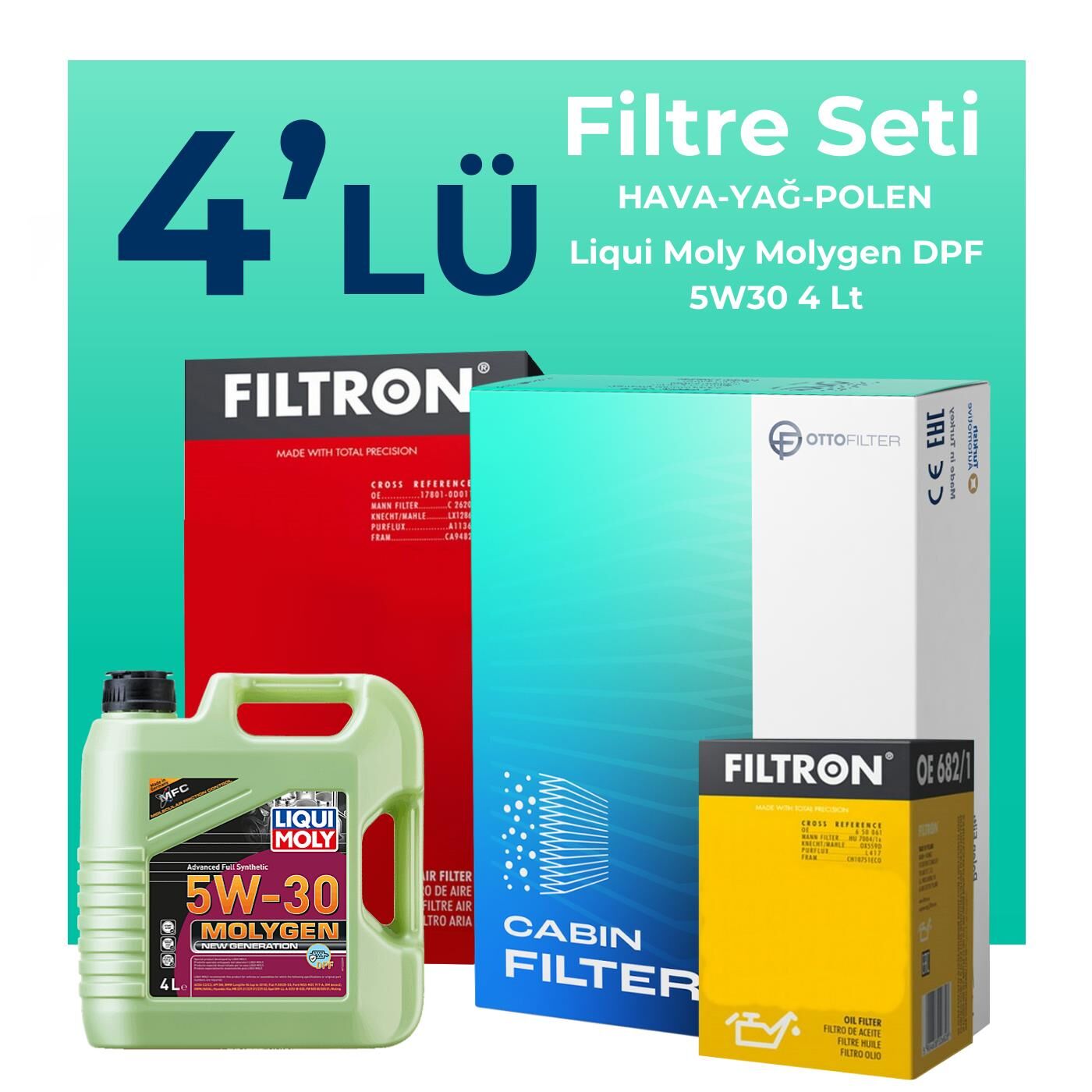Filtron Volvo V40 1.6 Dizel Filtre Bakım Seti Liqui Moly Motor Yağlı (2013-2015) 4 Lü