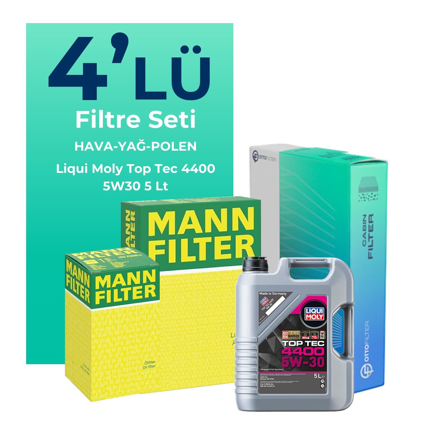 MANN Dacia Dokker 1.5 Dizel Filtre Bakım Seti Liqui Moly Motor Yağlı (2012-2019) 4 Lü