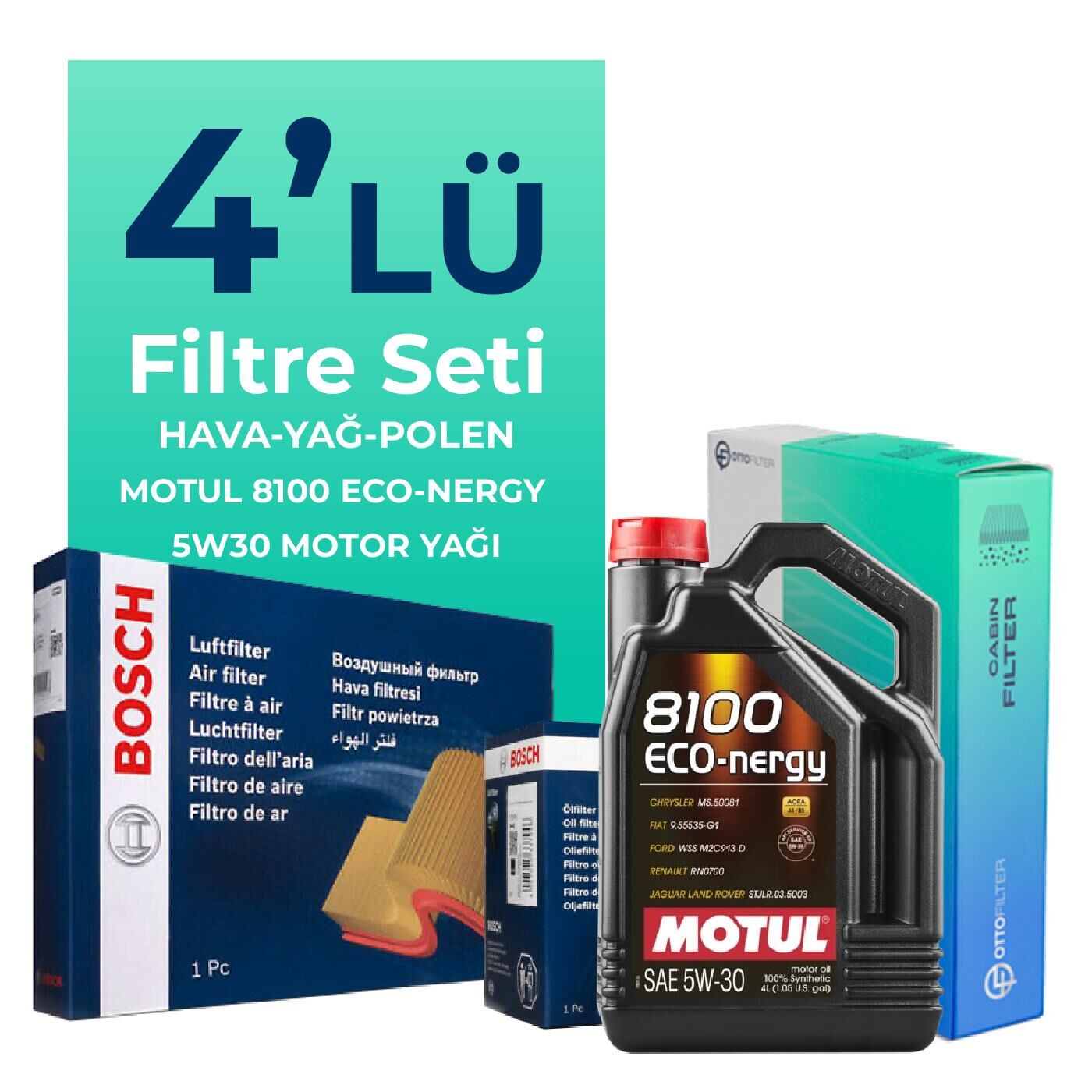 BOSCH Toyota Auris 1.6 Benzin Filtre Bakım Seti Motul Motor Yağlı (2013-2018) 4 Lü