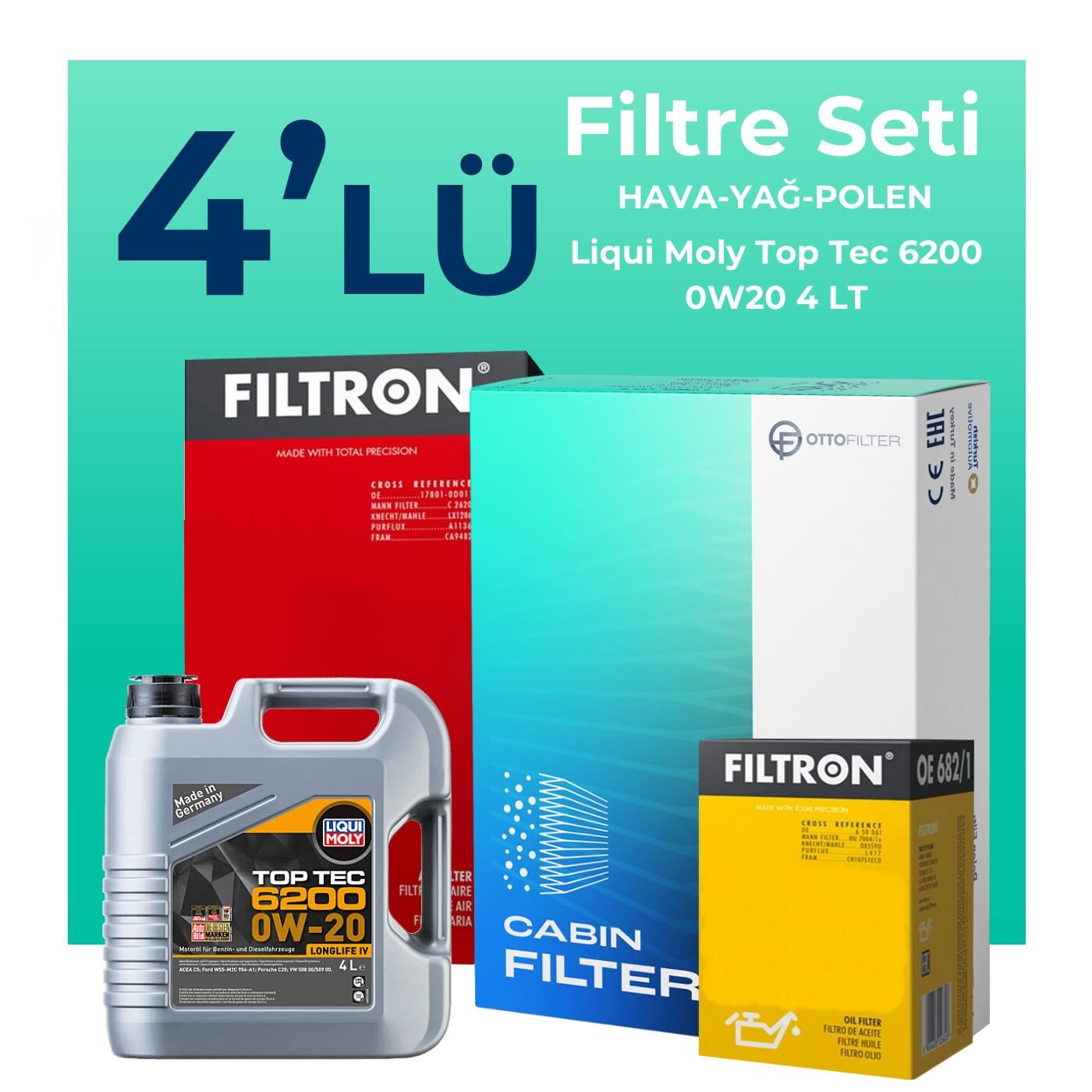 Filtron Skoda Octavia 1.0 Benzinli E-Tec Filtre Bakım Seti Liqui Moly Motor Yağlı (2020-2024) 4 Lü