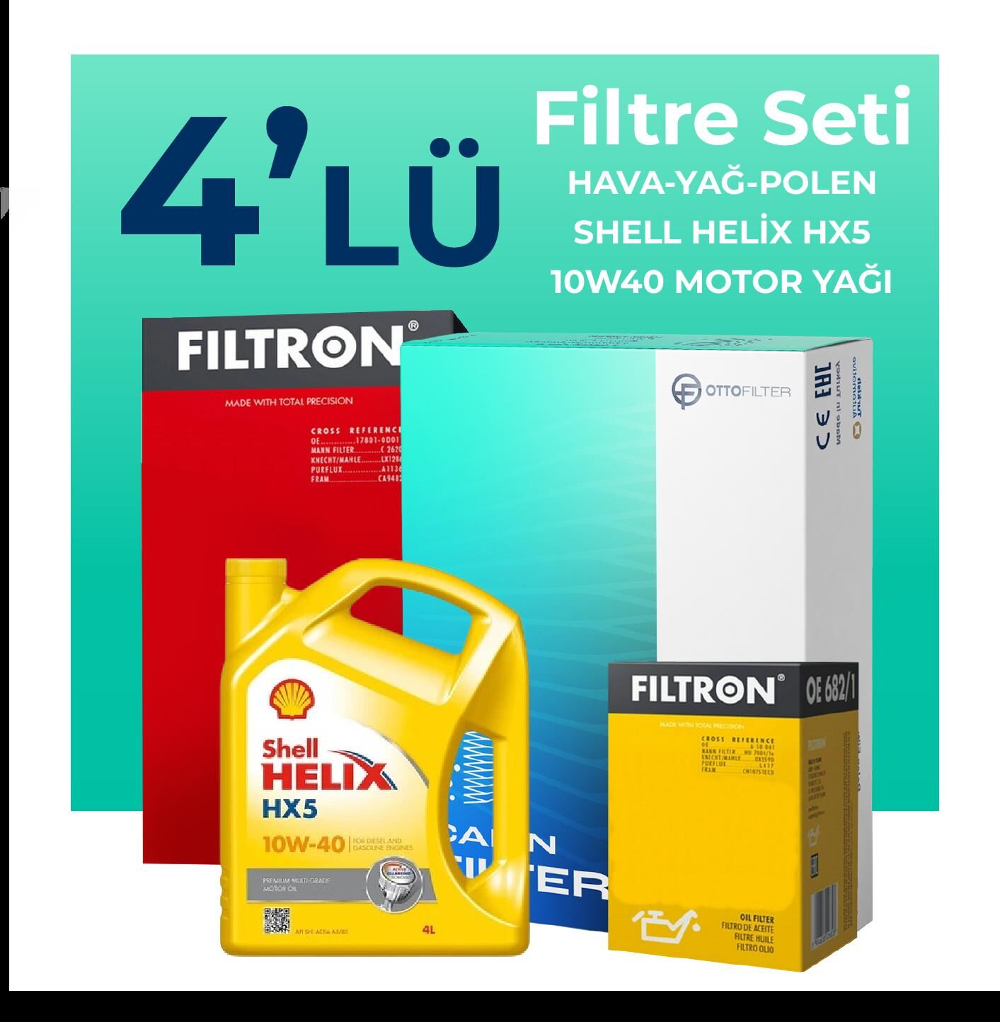 Filtron Fiat Panda 1.2 Benzinli Filtre Bakım Seti Shell Motor Yağlı (2004-2010) 4 Lü