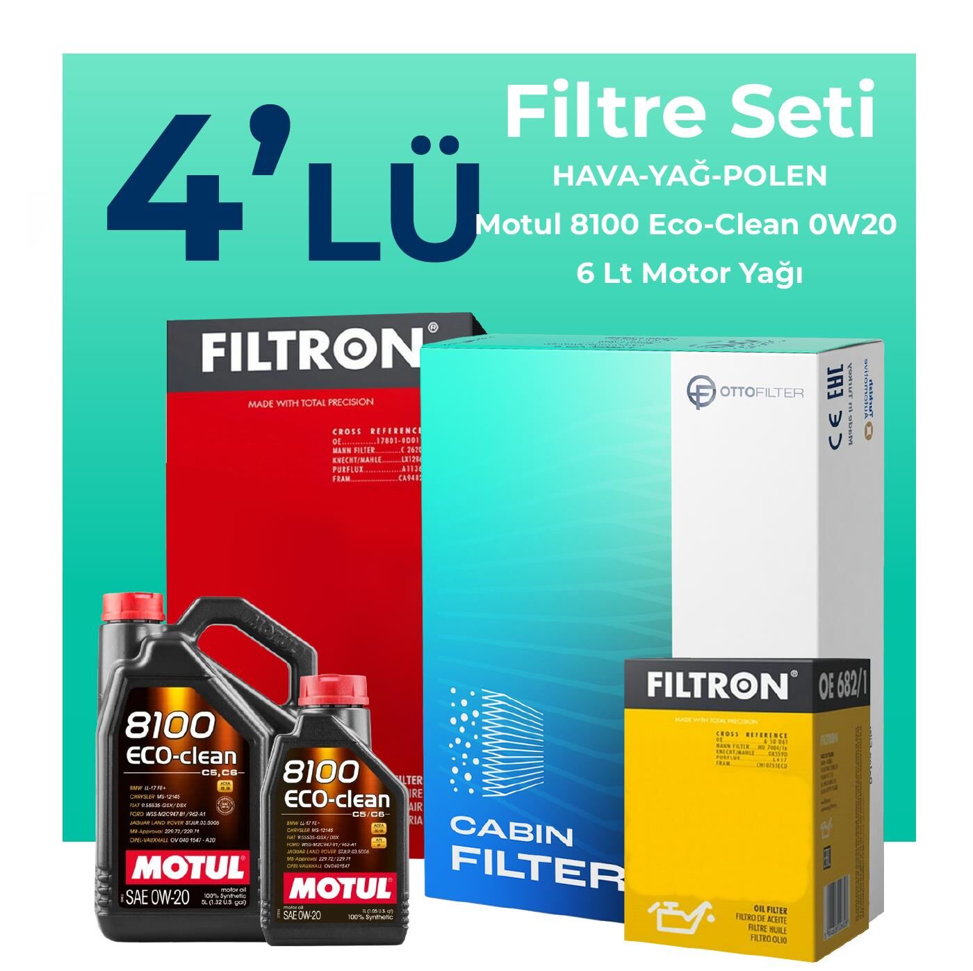 Filtron Volvo XC40 1.5 Benzin Filtre Bakım Seti Motul Motor Yağlı (2018-2023) 4 Lü
