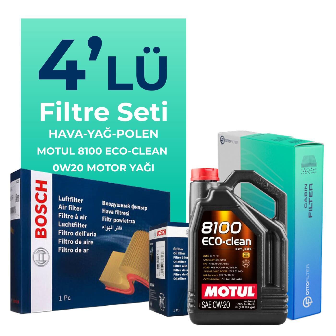 BOSCH Volkswagen Tiguan 1.5 TSi Filtre Bakım Seti Motul Motor Yağlı (2018-2024) 4 Lü
