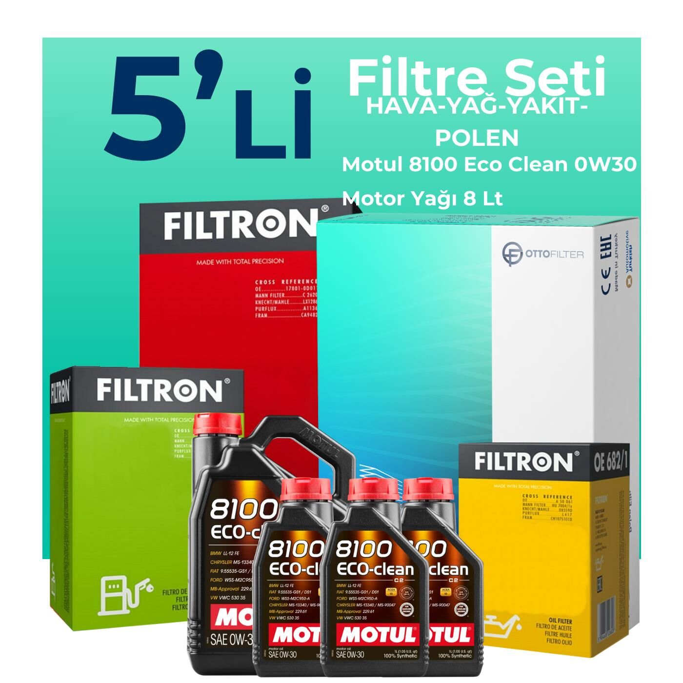 Filtron Citroen Jumper 2.0 BlueHDi Dizel Filtre Bakım Seti Motul Motor Yağlı (2015-2020) 5 Li