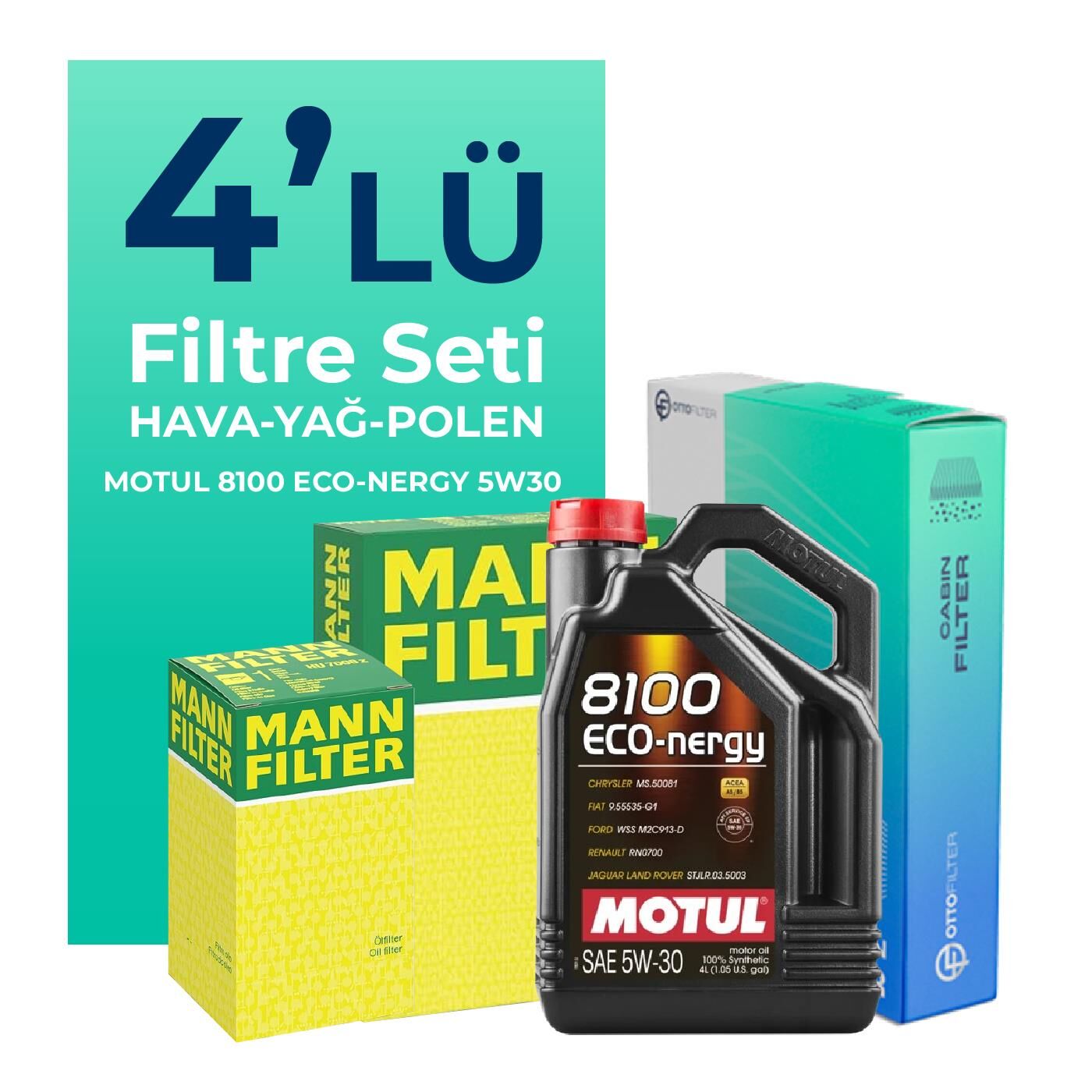 MANN Citroen C4 Cactus 1.2 Benzinli Filtre Bakım Seti Motul Motor Yağlı (2014-2021) 4 Lü