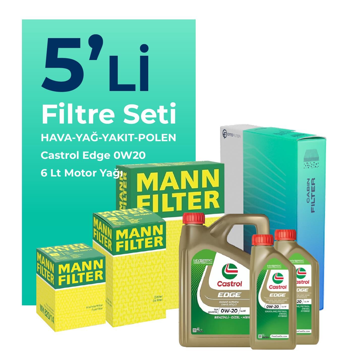 MANN Mercedes E220 Dizel Filtre Bakım Seti Castrol Motor Yağlı (2023-2025) 5 Li