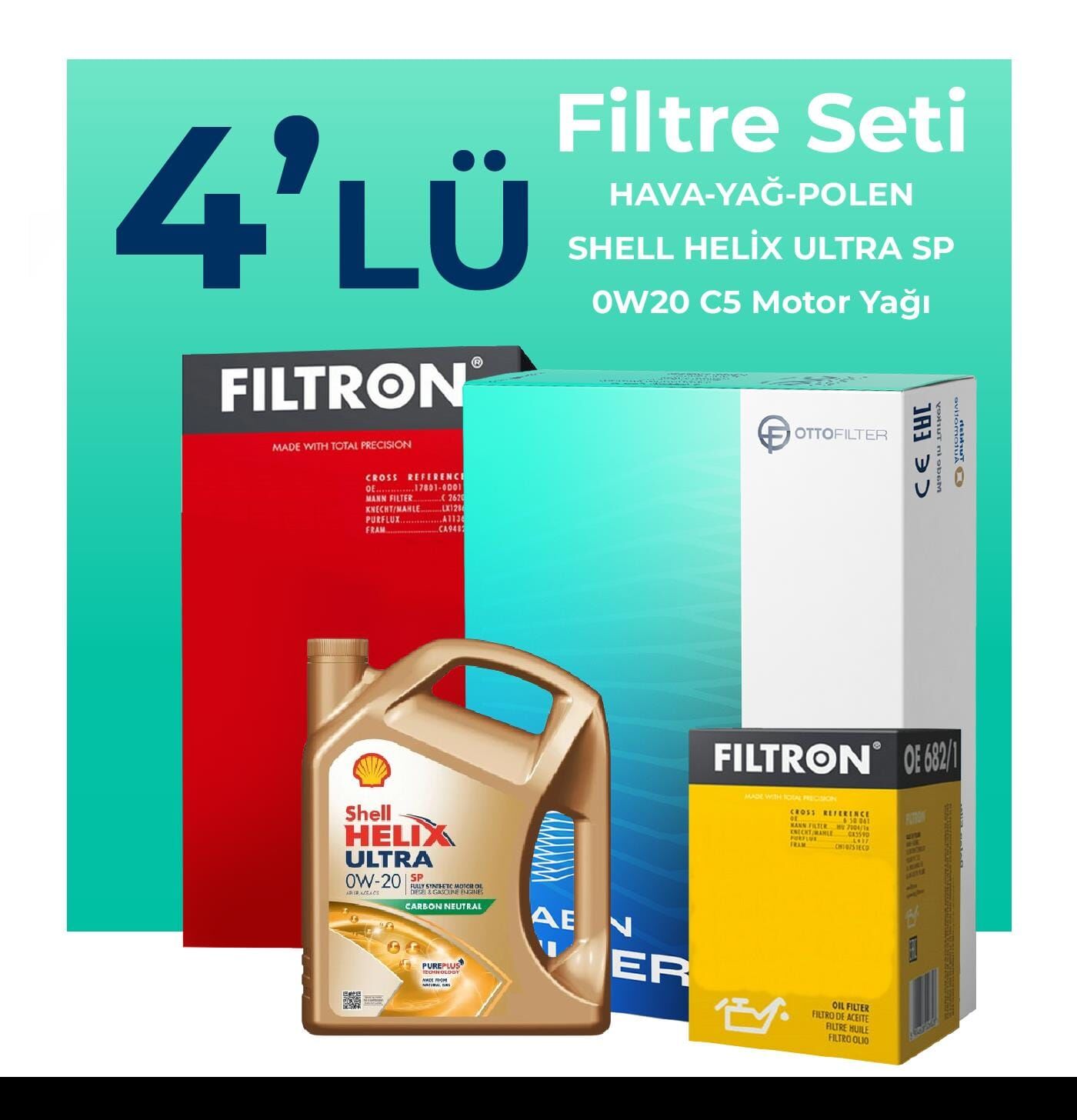 Filtron Honda Civic 1.6 Benzin FC5 Filtre Bakım Seti Shell Motor Yağlı (2016-2021) 4 Lü