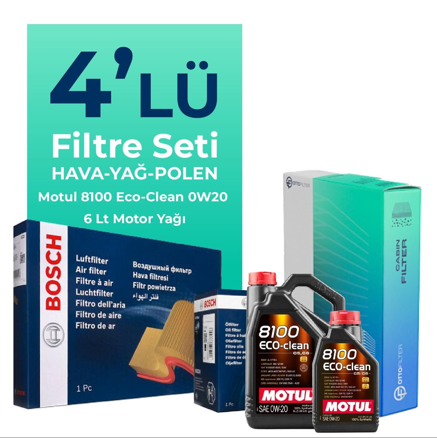 BOSCH Volvo XC90 2.0 Dizel D5 Filtre Bakım Seti Motul Motor Yağlı (2016-2019) 4 Lü