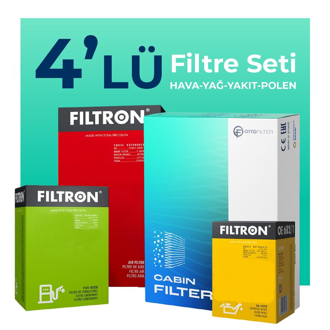 Filtron Peugeot 208 1.6 BlueHDi Dizel Filtre Bakım Seti (2016-2019) 4 Lü