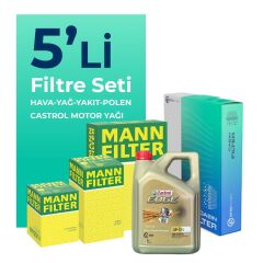 MANN Skoda Rapid 1.6 Dizel Filtre Bakım Seti Castrol Motor Yağlı (2015-2019) 5 Li