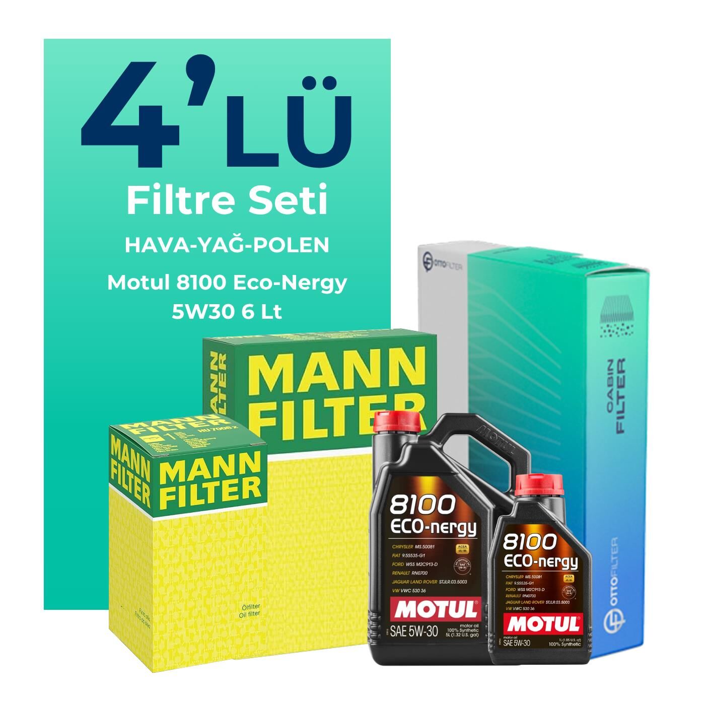 MANN Mercedes A200 Benzin Filtre Bakım Seti Motul Motor Yağlı (2012-2018) 4 Lü