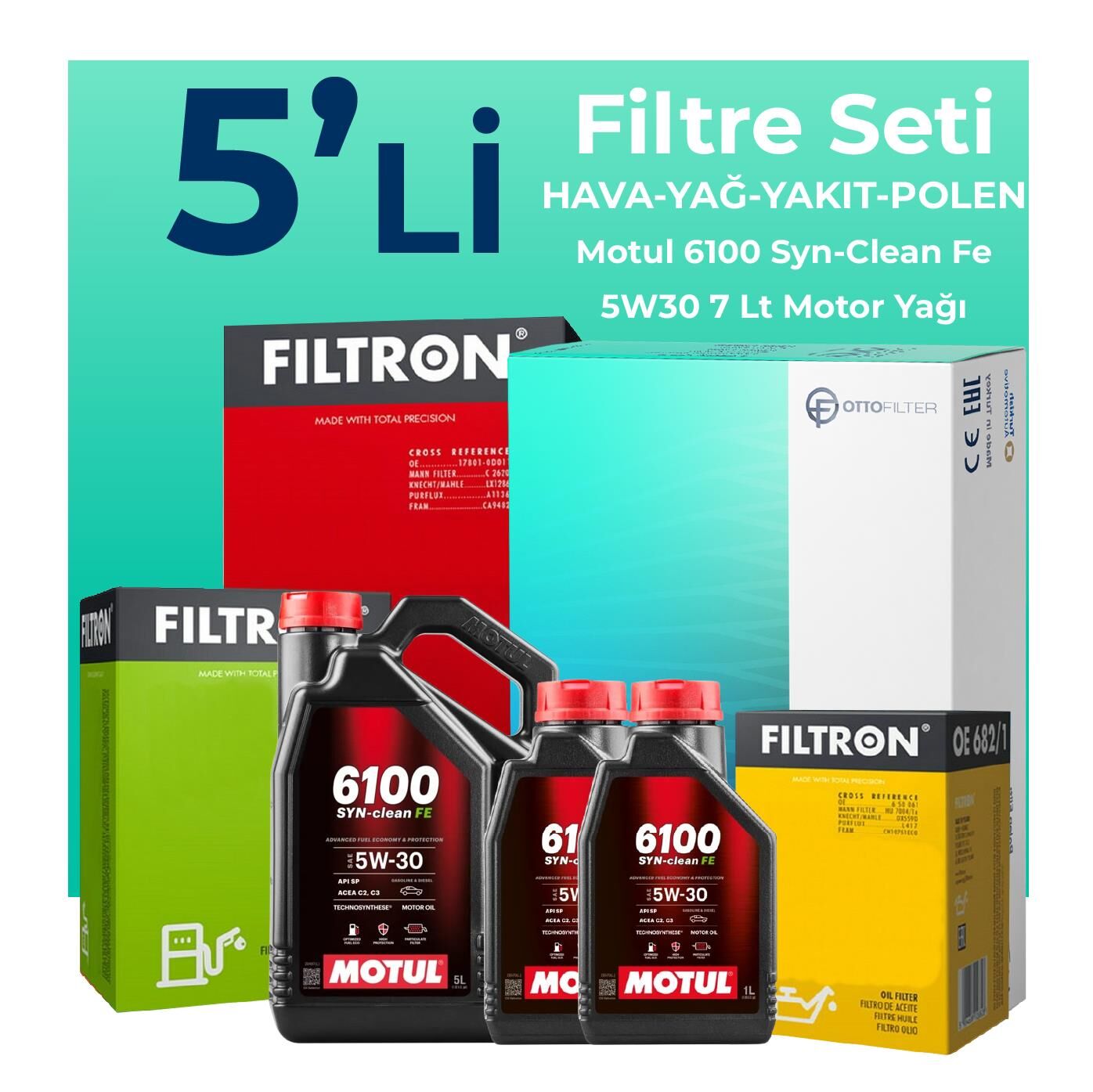 Filtron Mitsubishi L200 2.5 Dizel Filtre Bakım Seti Motul Motor Yağlı (2008-2015) 5 Li