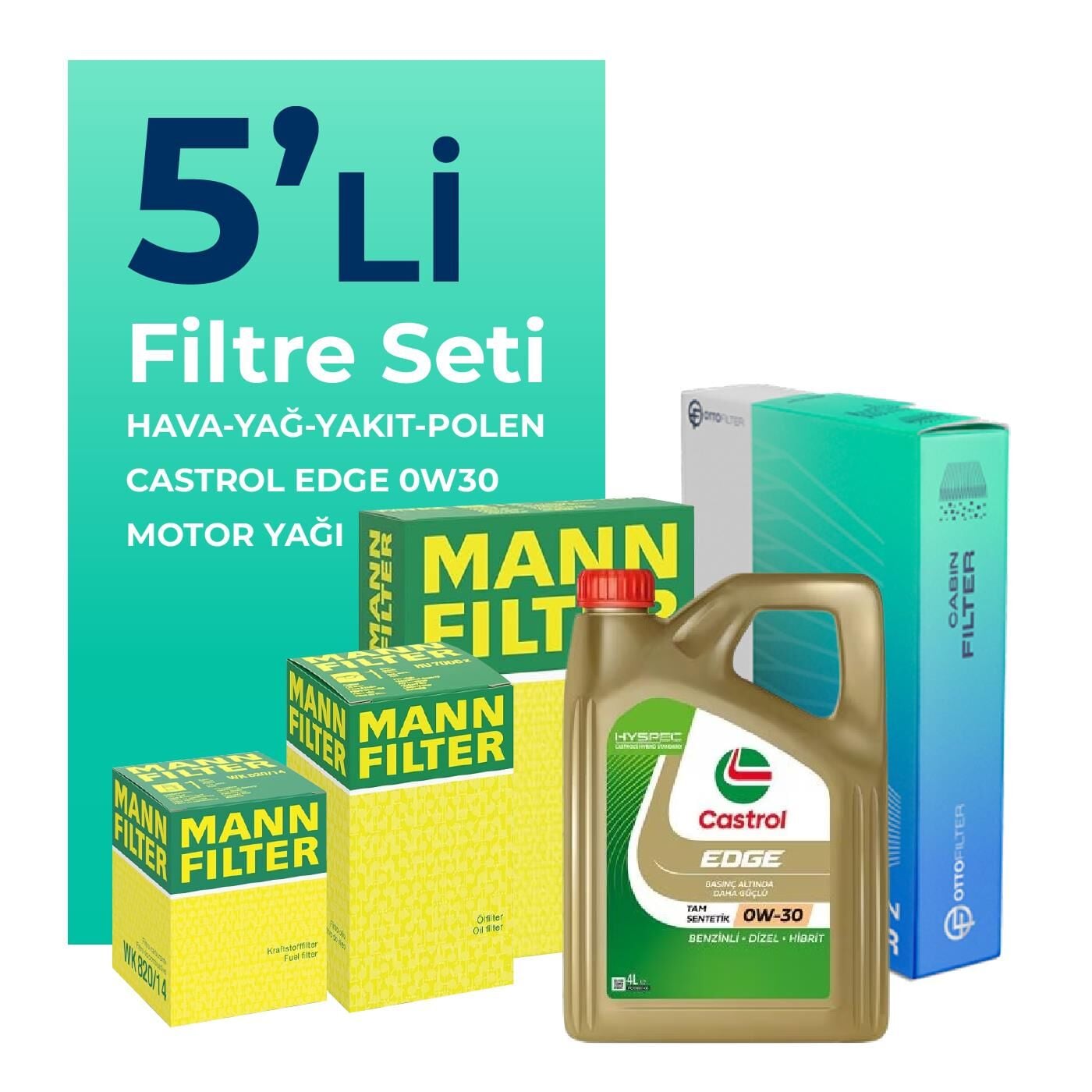 MANN Audi A4 40 TDi Filtre Bakım Seti Castrol Motor Yağlı (2020-2024) 5 Li