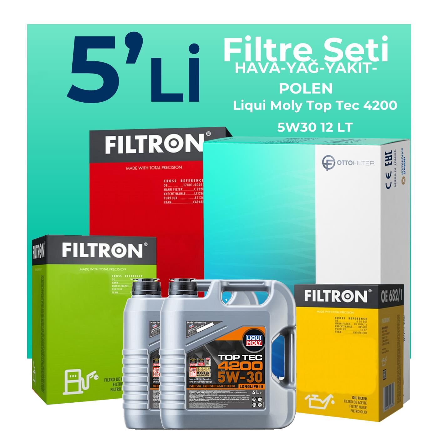 Filtron Mercedes Sprinter 316 Dizel Filtre Bakım Seti Liqui Moly Motor Yağlı (2011-2021) 5 Li