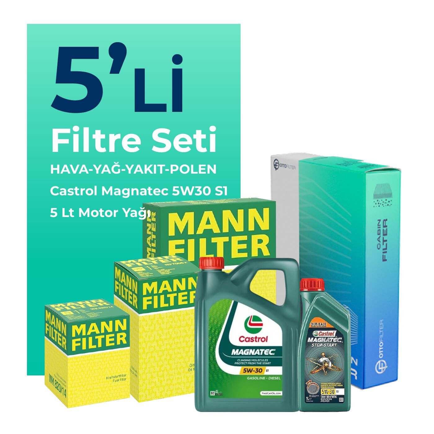 MANN Jeep Compass 1.6 Dizel Filtre Bakım Seti Castrol Motor Yağlı (2017-2021) 5 Li