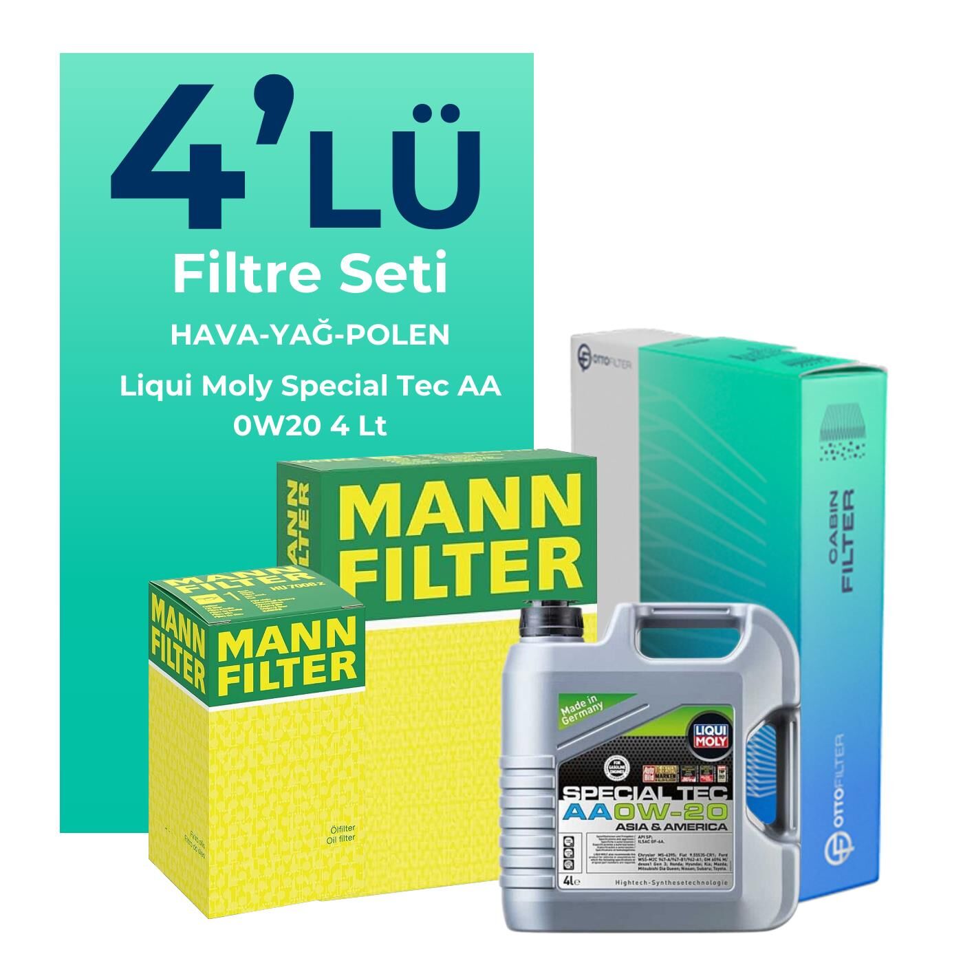 MANN Hyundai i20 1.4 Benzin Filtre Bakım Seti Liqui Moly Motor Yağlı (2020-2024) 4 Lü