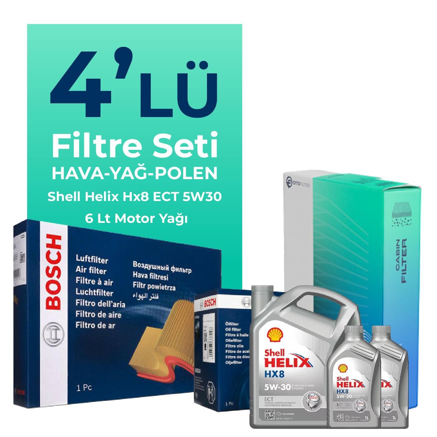 BOSCH Ford Mondeo 2.0 Dizel Filtre Bakım Seti Shell Motor Yağlı (2008-2014) 4 Lü
