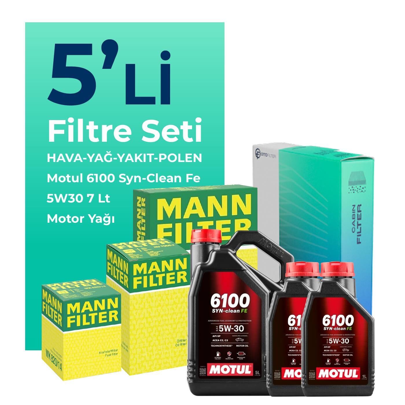 MANN Nissan Navara 2.5 Dizel Filtre Bakım Seti Motul Motor Yağlı (2006-2015) 5 Li