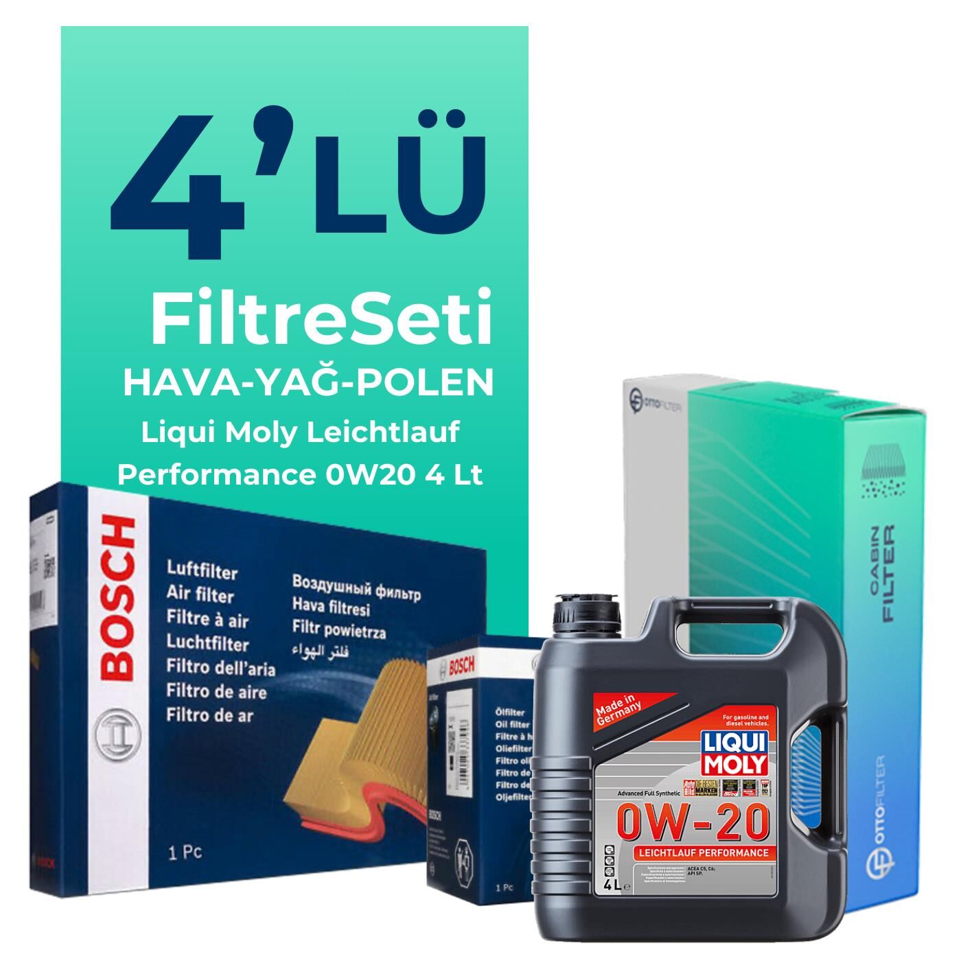 Bosch Fiat Egea 1.3 Dizel Filtre Bakım Seti Liqui Moly Motor Yağlı (2019-2023) 4 Lü