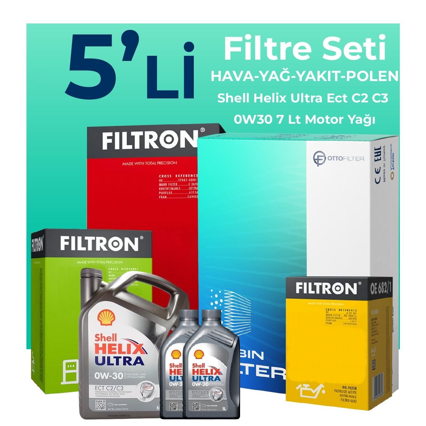 Filtron Ford Ranger 2.0 EcoBlue Filtre Bakım Seti Shell Motor Yağlı (2019-2022) 5 Li