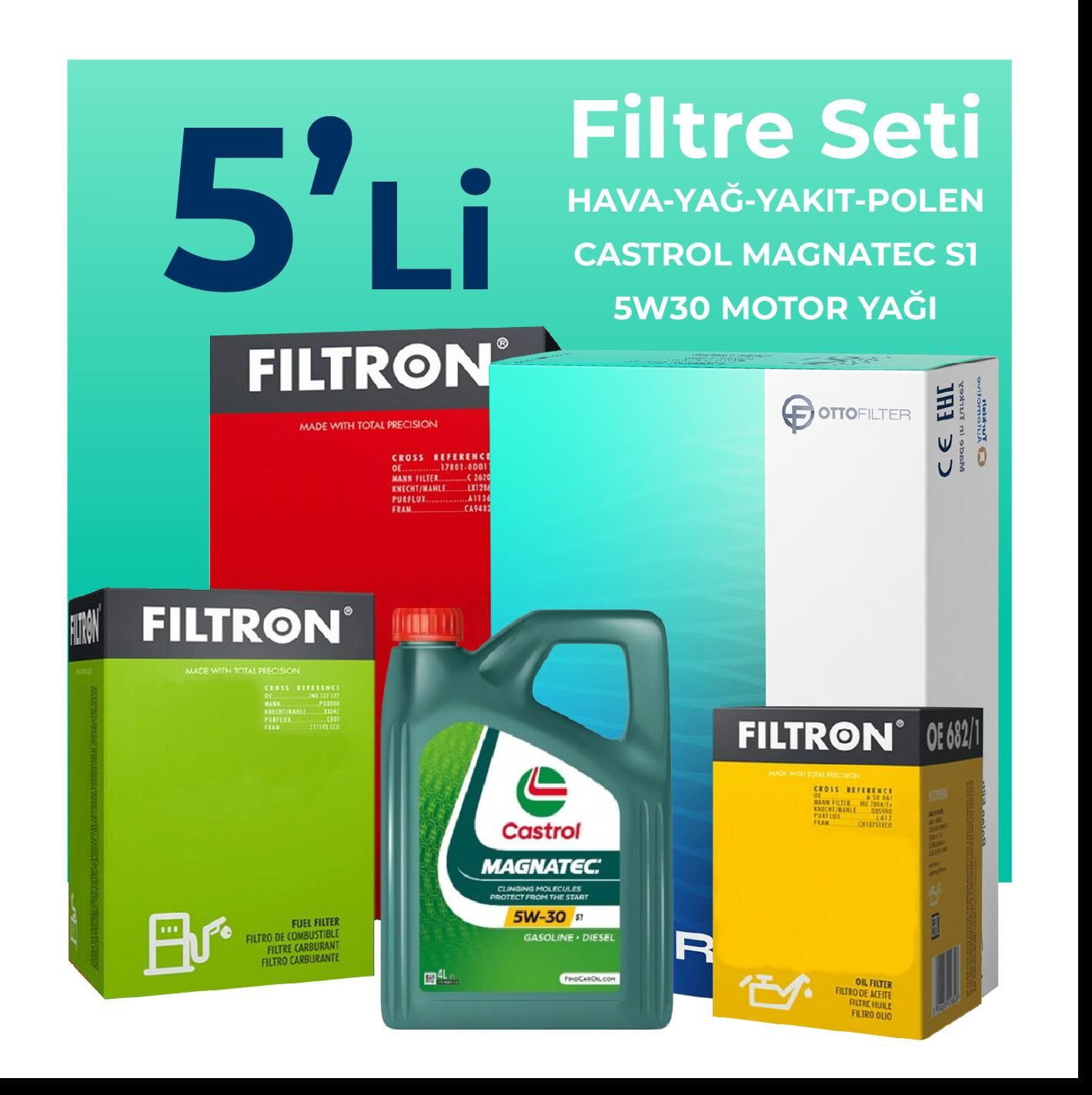 Filtron Fiat Palio 1.3 Dizel Filtre Bakım Seti Castrol Motor Yağlı (2004-2012) 5 Li