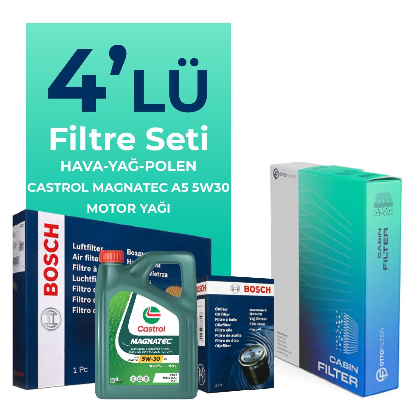 BOSCH Subaru Forester 2.5 Filtre Bakım Seti Castrol Motor Yağlı (2002-2008) 4 Lü