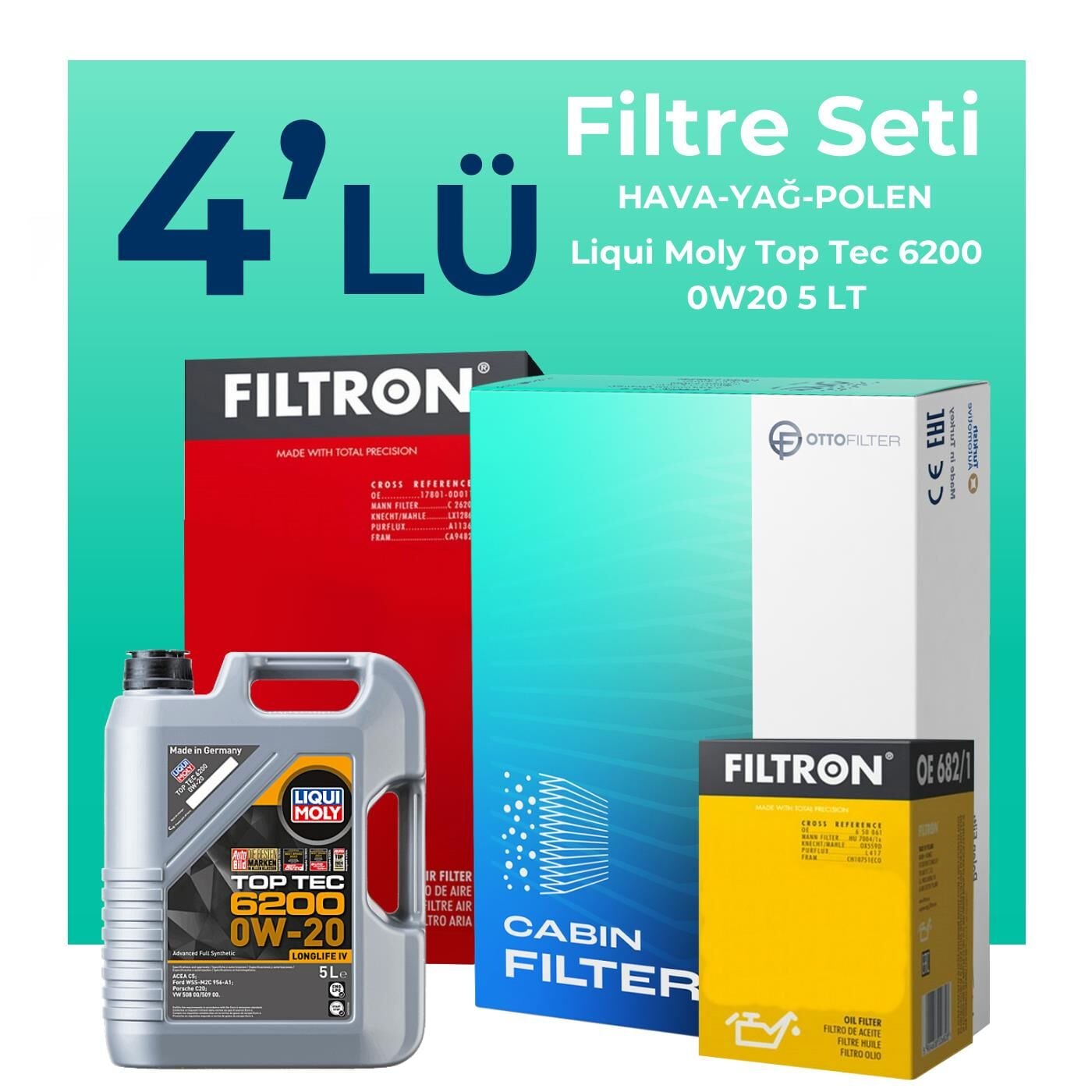 Filtron Volkswagen Passat 1.5 TSi Filtre Bakım Seti Liqui Moly Motor Yağlı (2018-2024) 4 Lü