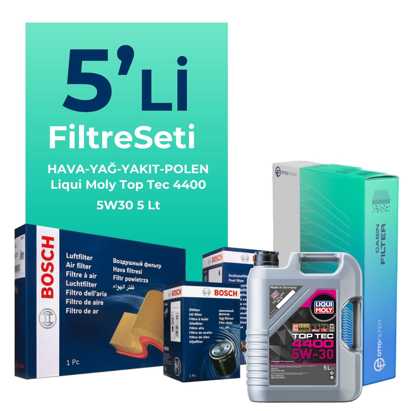 Bosch Dacia Lodgy 1.5 Dizel Filtre Bakım Seti Liqui Moly Motor Yağlı (2012-2020) 5 Li