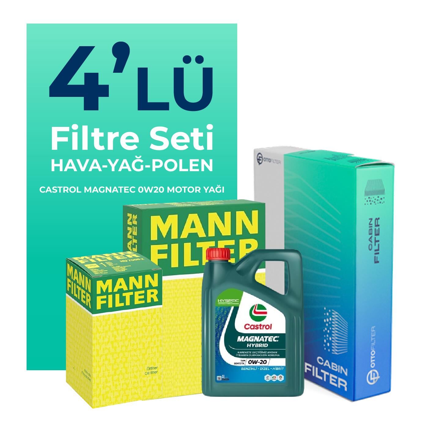 MANN Skoda Kamiq 1.0 TSi 110 HP Filtre Bakım Seti Castrol Motor Yağlı (2020-2024) 4 Lü