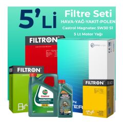 Filtron Jeep Compass 1.6 Dizel Filtre Bakım Seti Castrol Motor Yağlı (2017-2021) 5 Li