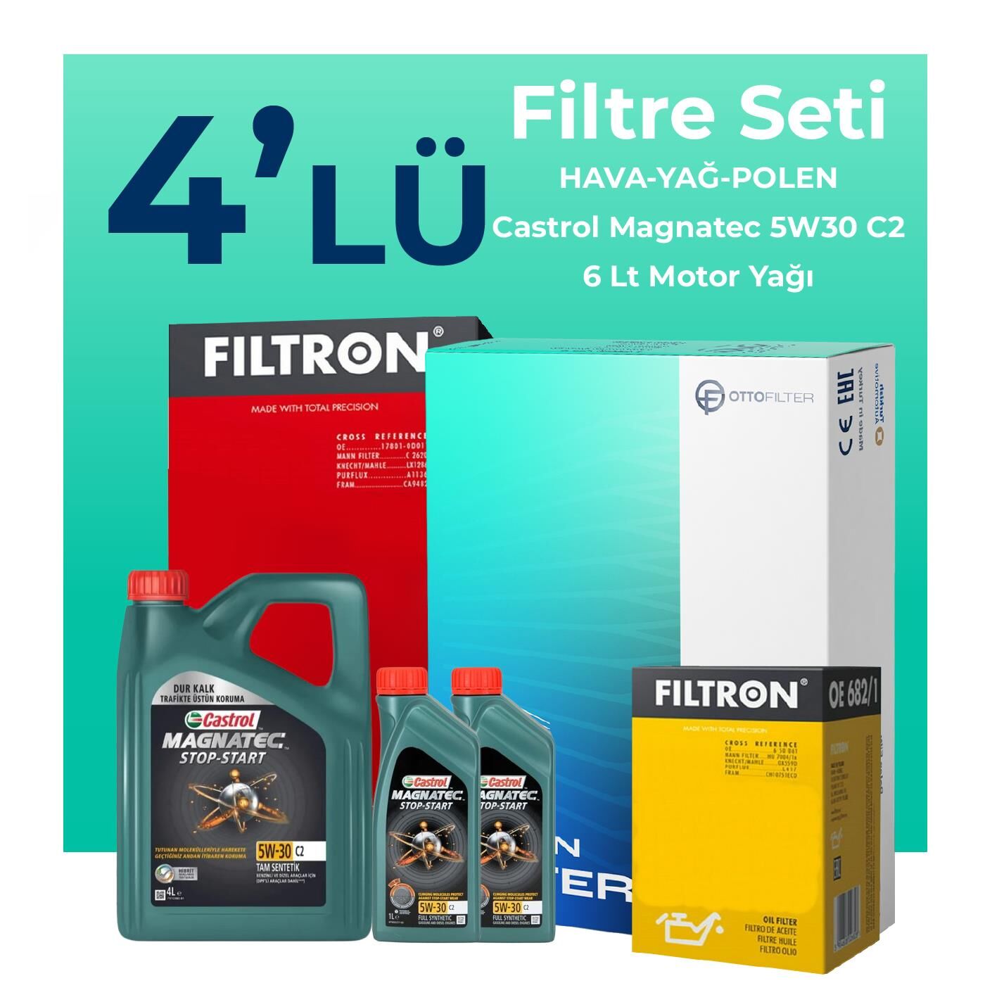 Filtron Citroen Jumper 2.2 Dizel Filtre Bakım Seti Castrol Motor Yağlı (2006-2013) 4 Lü