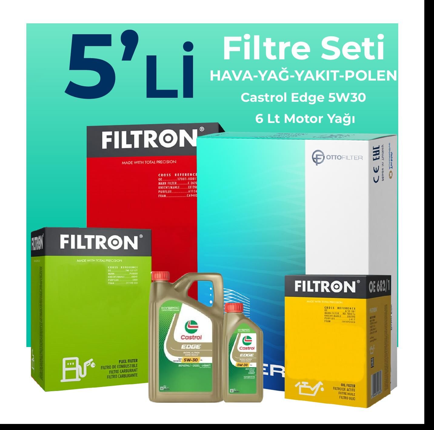 Filtron BMW 5.20 Dizel Filtre Bakım Seti Castrol Motor Yağlı (2005-2008) 5 Li