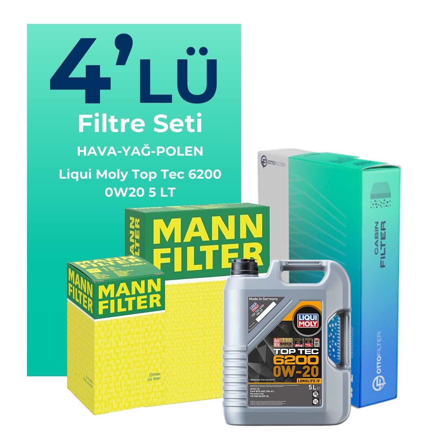 MANN Skoda Karoq 1.5 TSi Filtre Bakım Seti Liqui Moly Motor Yağlı (2019-2024) 4 Lü