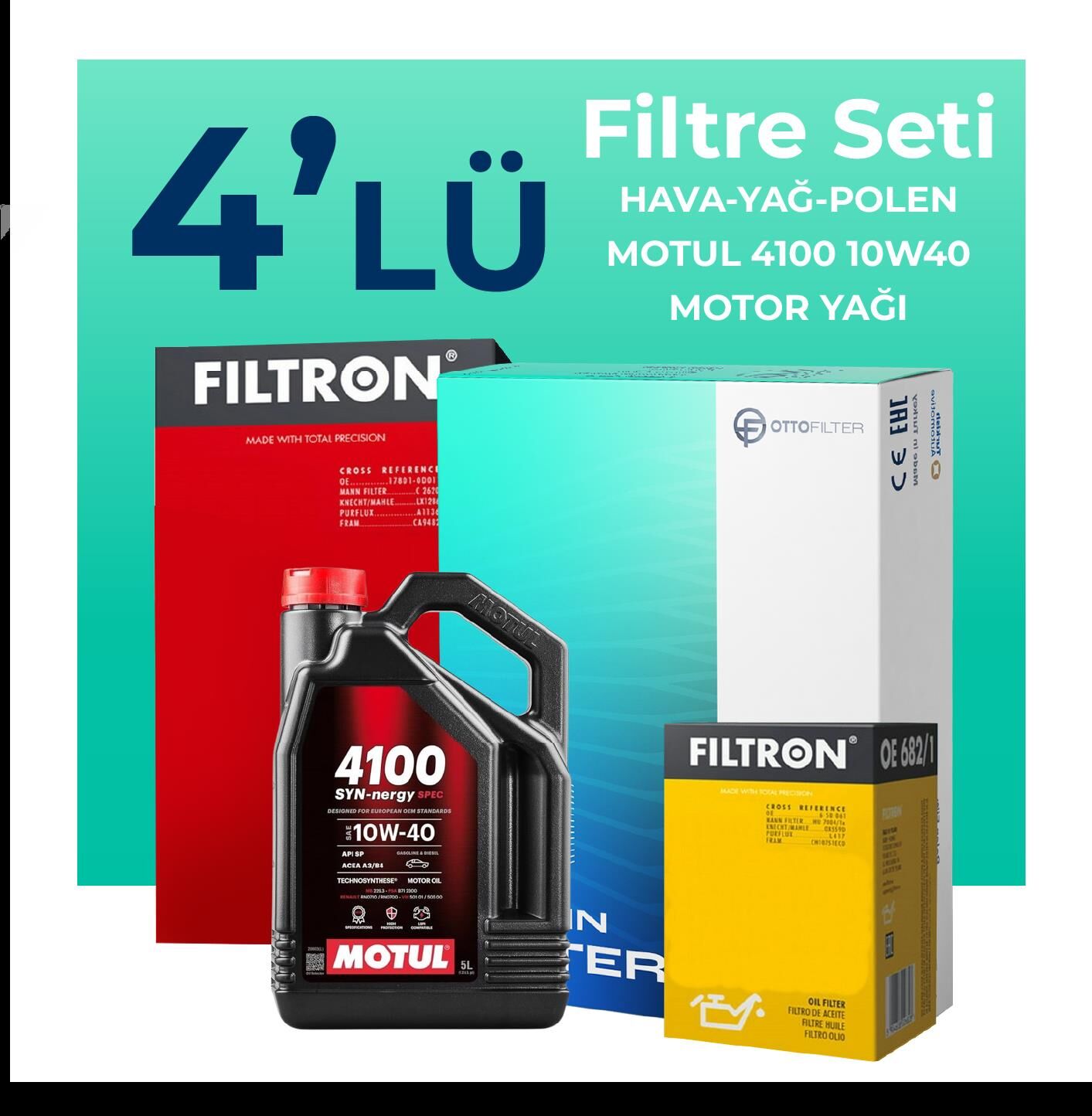 Filtron Fiat Punto 1.4 Benzinli Filtre Bakım Seti Motul Motor Yağlı (2005-2011) 4 Lü