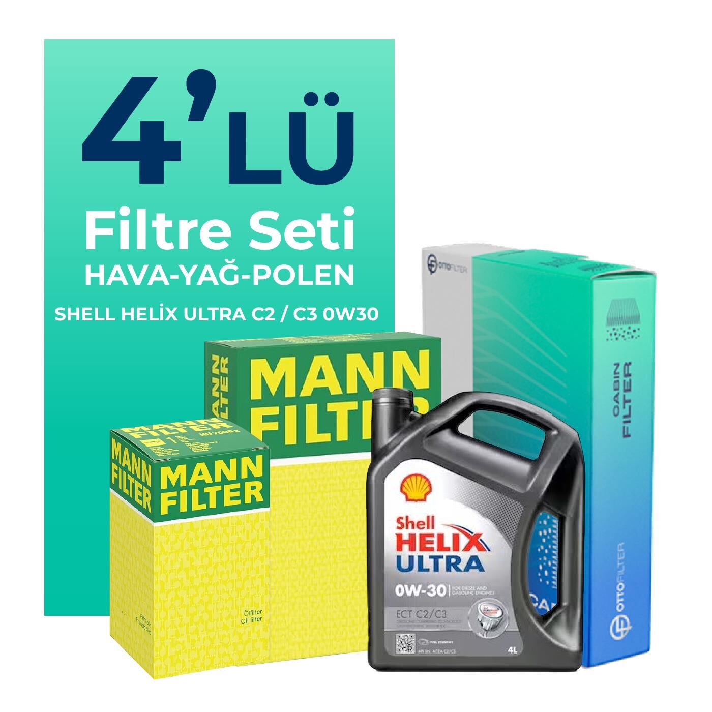 MANN Kia Ceed 1.0 Benzin Filtre Bakım Seti Shell Motor Yağlı (2019-2022) 4 Lü