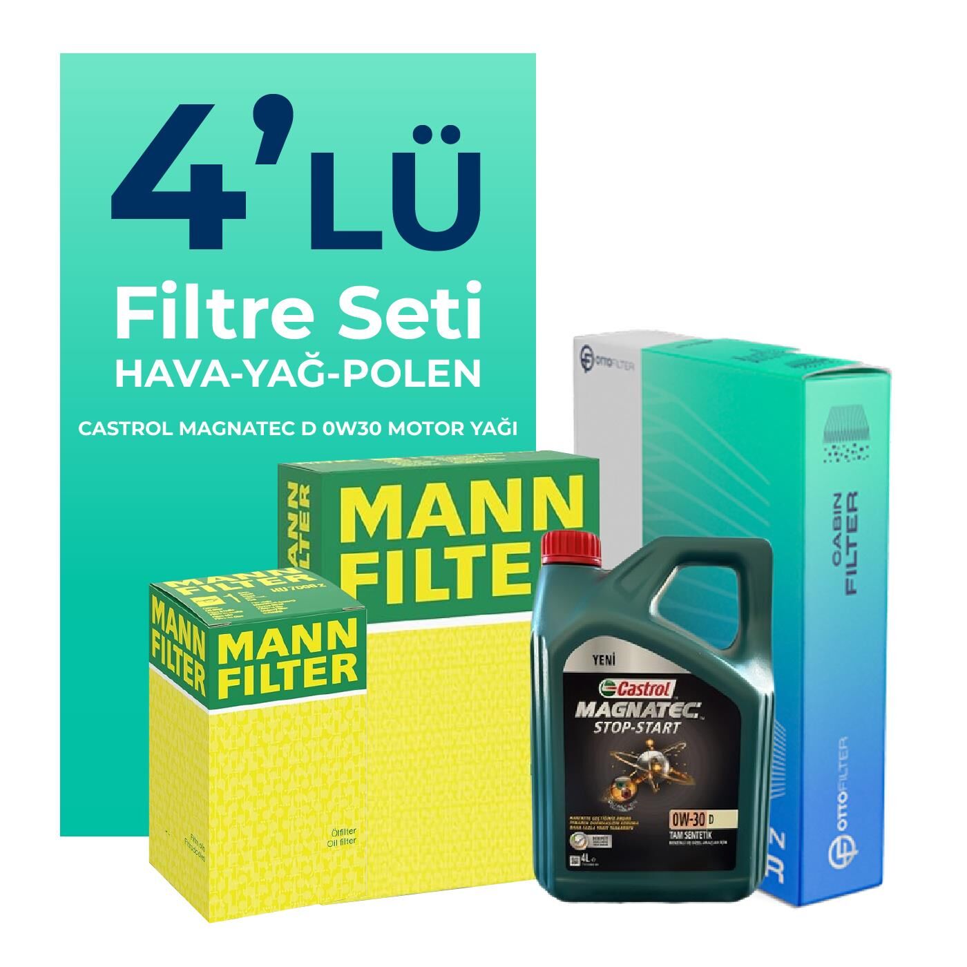 MANN Ford Courier 1.5 EcoBlue Filtre Bakım Seti Castrol Motor Yağlı (2018-2023) 4 Lü