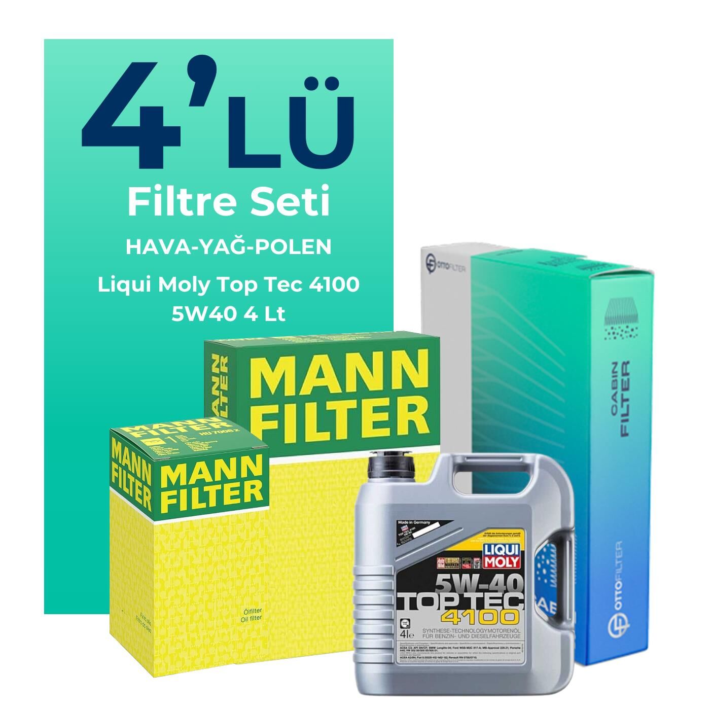 MANN Lancia Delta 1.4 Benzin Filtre Bakım Seti Liqui Moly Motor Yağlı (2008-2015) 4 Lü