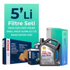 BOSCH Peugeot 208 1.6 BlueHDi Dizel Filtre Bakım Seti Shell Motor Yağlı (2016-2019) 5 Li