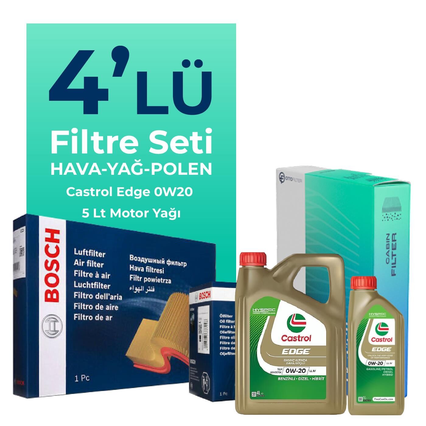 MANN Skoda Octavia 1.5 Benzinli Filtre Bakım Seti Castrol Motor Yağlı (2020-2024) 4 Lü