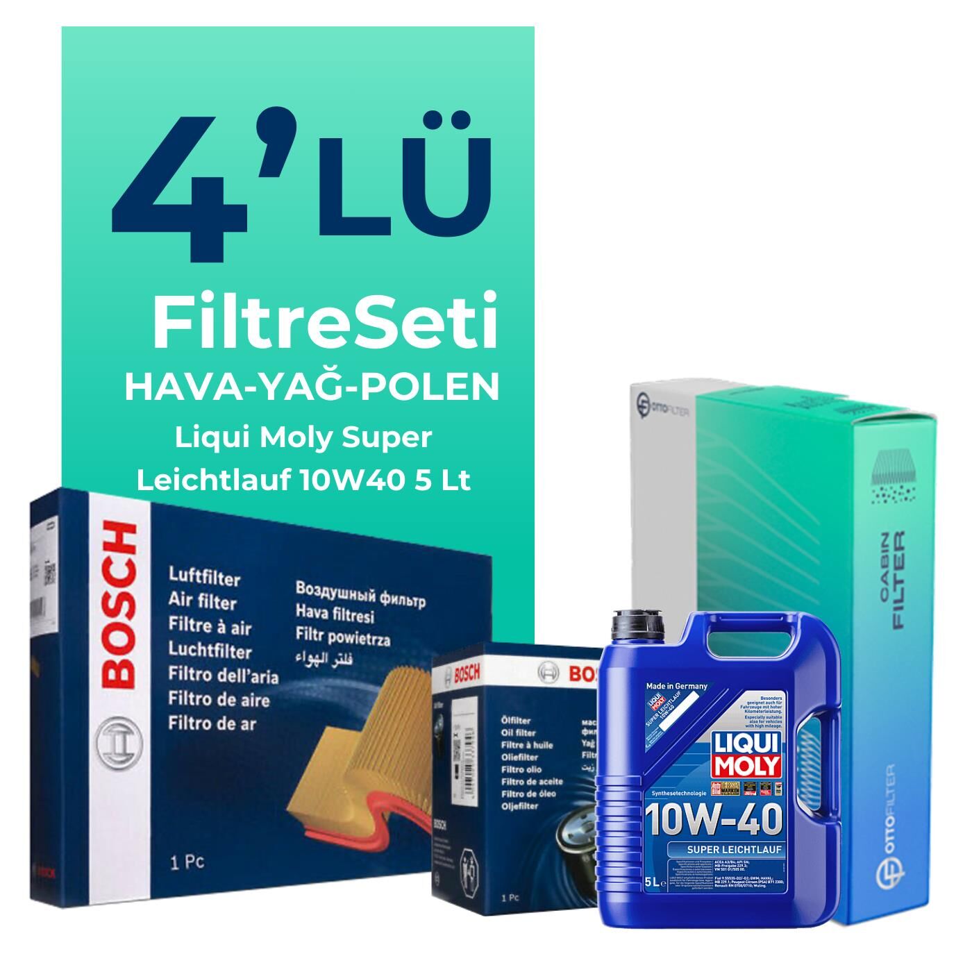 BOSCH Renault Megane 2 1.4 Benzinli Filtre Bakım Seti Liqui Moly Motor Yağlı (2002-2010) 4 Lü