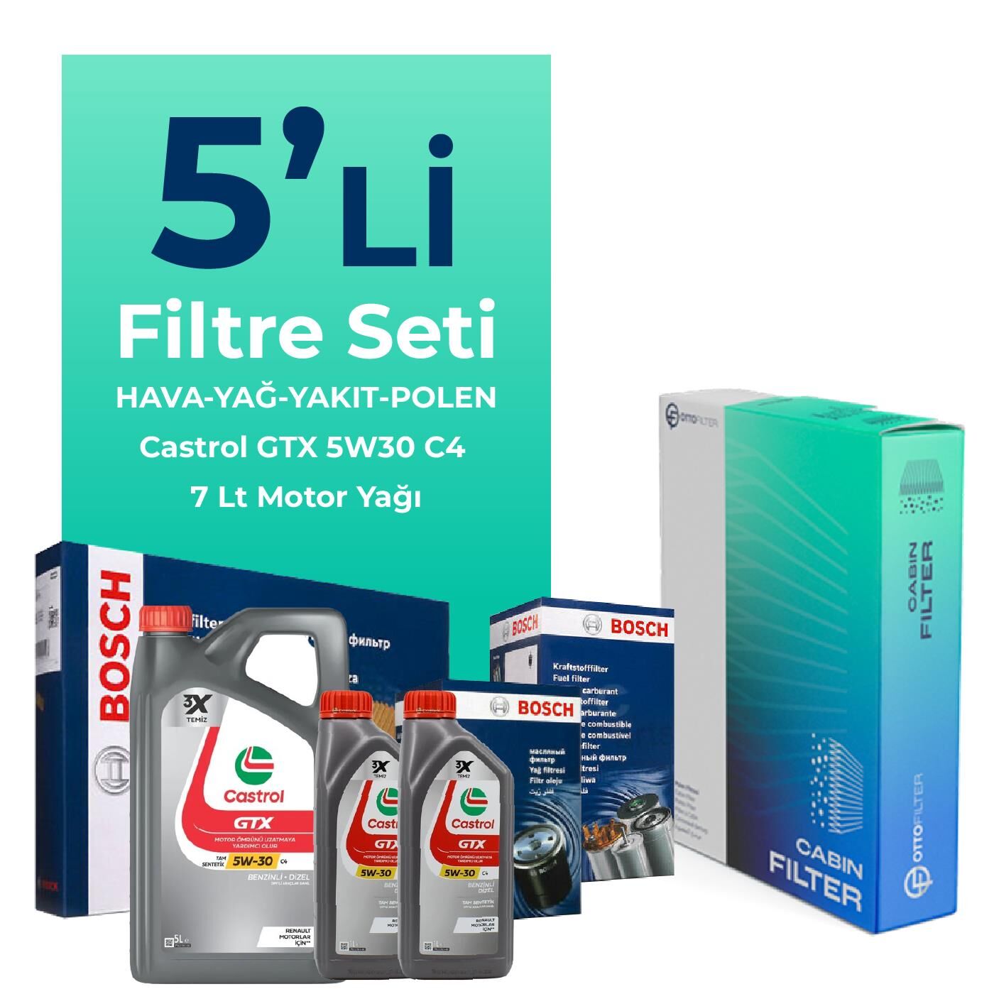 BOSCH Nissan Skystar 2.5 Dizel Filtre Bakım Seti Castrol Motor Yağlı (2008-2012) 5 Li