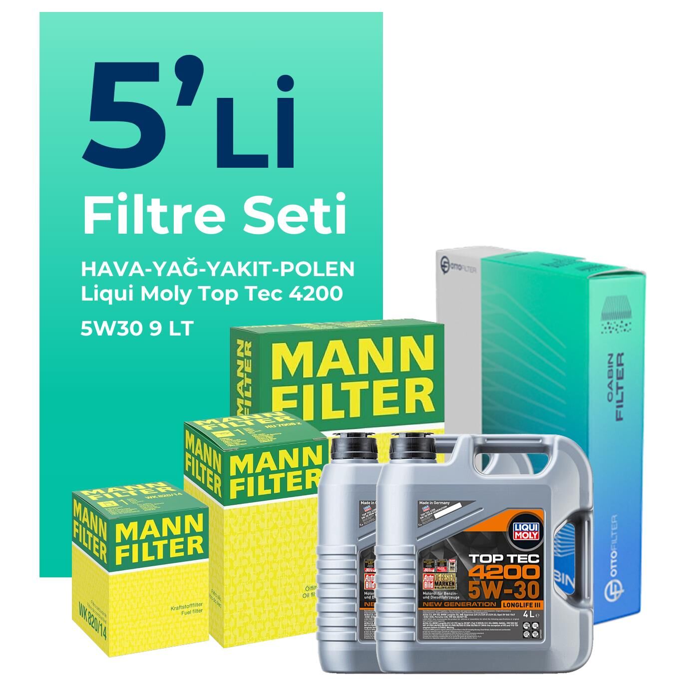 MANN Amarok 3.0 Dizel Filtre Bakım Seti Liqui Moly Motor Yağlı (2022-2026) 5 Li
